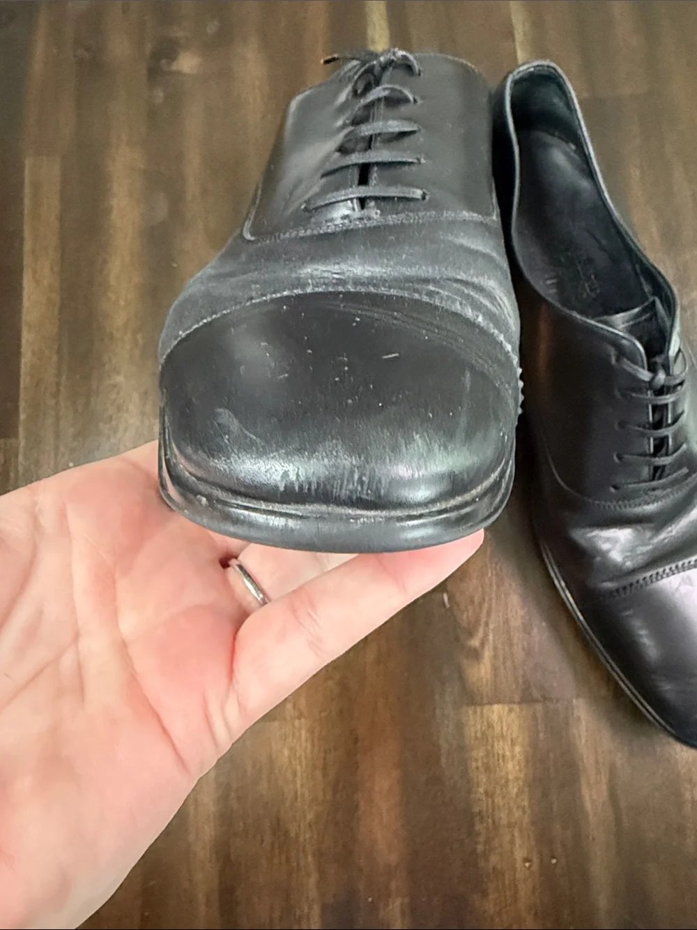 Salvatore Ferragamo Black Leather Cap-Toe Derby Oxfords